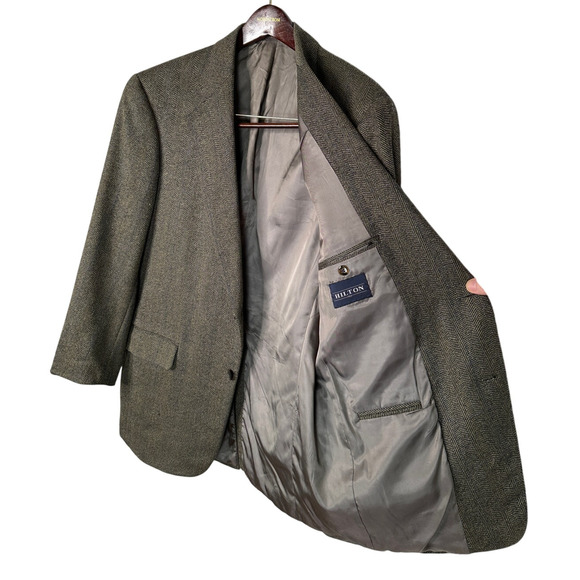 Huckberry Vintage 44L Harden Silk&Wool Houndstooth Blazer $450 Jacket Black Gray - Picture 4 of 10